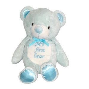 Kellytoy My First Bear Rattle Blue Satin Feet Ears Plush Stuffed Toy 13"